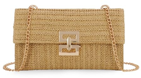 Ynport Crefreak Bolso de Hombro de Paja Para Mujer Bolso Bandolera de Paja de Verano Bolso de Playa Bolso Tejido de Playa Sobre de Mimbre Sobre de Fiesta,Beige