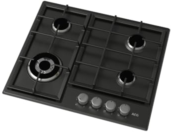 AEG 3000 Series Slim Line Gas Hob HGX64200SB, 4 Cooking Zones/Burners, 60cm, Cast Iron Pan Supports, Speed Burner, integrated ignition, Automatic gas shut-off, Quick heat up, 594x510mm, Black