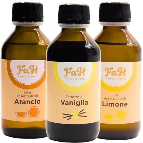 Tris di Aromi Alimentari per Dolci e Panettone - Estratto di Vaniglia, Olio di Arancio, Olio di Limone, Naturali al 100% e Ideali per Torte, Biscotti e Creme - (3 x 100 millilitri)