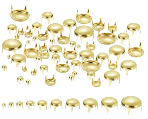 QUARKZMAN Remaches de Cúpula Redonda en Oro, 10 Tamaños 100pcs | Tachuelas de Púas de Latón Punk Rock Cabezas de Clavos Garra Cuentas Kit Variado para Ropa Cinturón Cuero Artesanía