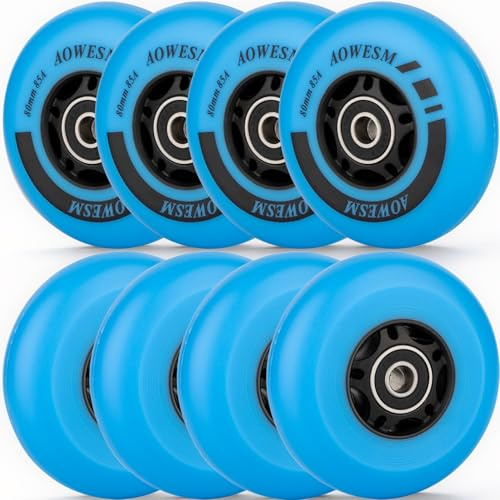 AOWESM Inline Skate Wheels 80mm 76mm 72mm 85a Outdoor Indoor Roller Blade Wheel Black Blue Red Roller Hockey Replacement Wheels w/Bearings ABEC-9 and Floating Spacers (8-Pack) (Blue, 76mm)