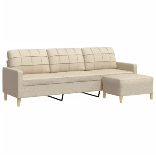 vidaXL Sofá de 3 plazas con Taburete de Tela Crema 210 cm