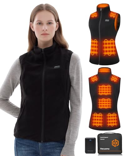 Hecusma Gilet Chauffant Femme en Polaire avec Batterie 16000mAh 7.4V Incluse, pour Moto, Extérieur, Chasse et Ski - Taille L