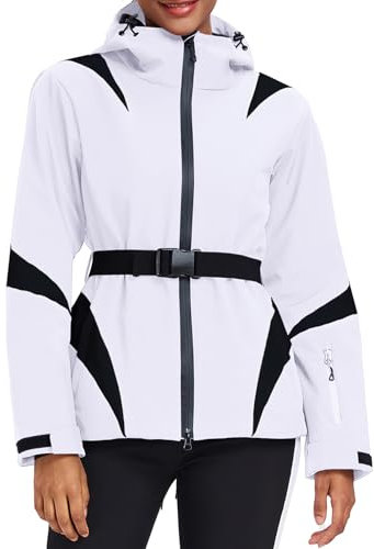 HOTIAN Chaqueta de invierno para mujer, chaqueta de esquí, resistente al agua, cortavientos, cálida, chaqueta de snowboard con capucha, transpirable, chaqueta de nieve para exteriores, cortavientos