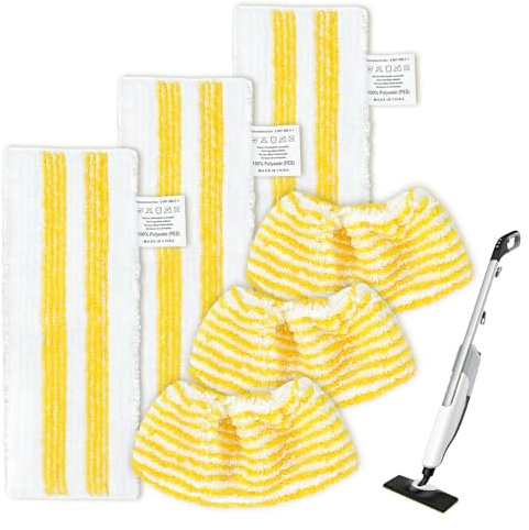 KEEPOW 3+3 Pack Steam Cleaner Pads Compatible with Karcher EasyFix SC3, SC4, SC5 Steam Cleaner, Steam Mop Accessories, Washable and Reusable, 3 Pack Steam Cleaner Pads+ 3 Handheld Nozzle Pads