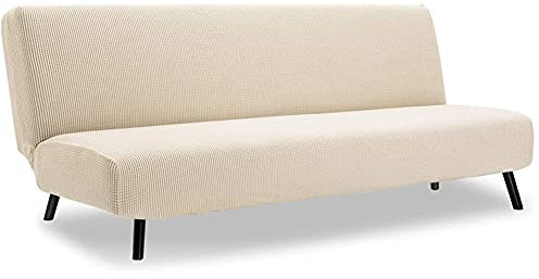 Stretch-Futon-Bezug ohne Armlehnen, elastisch, vollständig zusammenklappbar, Couchbezug für 3-Sitzer-Sofa, Polyester-Spandex-Material beige, passend für Klappsofas mit 170 bis 215 cm