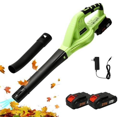 Sopladores de hojas, soplador inalámbrico de 21 V, con batería y cargador, 2 velocidades 3000 W, soplador de batería para limpieza del jardín y remoción de nieve, soplador eléctrico (2 baterías)