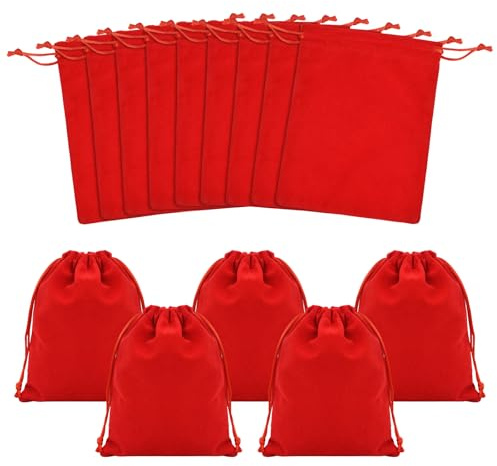 Dokeno 20 Pezzi Sacchetti per Gioielli, Borsa in velluto, Velluto Borse Coulisse, Sacchetti di Velluto mMorbidi per Gioielli, Sacchetti Regalo Banchetti per Matrimoni, Feste, Regalo 12x15CM (Rosso)