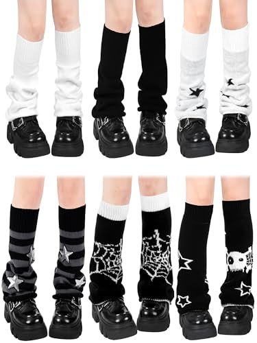 Geyoga 6 Pairs Y2k Accessories Harajuku Winter Leg Warmers Girls Gyaru Japan Kawaii Leg Warmers Goth Lolita Knit Boot Socks(Spider Web)