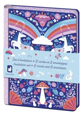 Janod - Set d'Invitations 8 Cartes Licorne - 8 Enveloppes - Pochette de Rangement et 1 Planche d'Autocollants - Invitation Anniversaire - Stickers Licorne - Idéal pour 8 Invités - 6 Ans et + - J08933