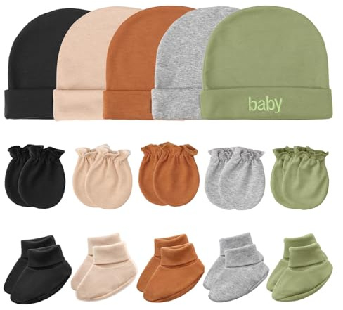 DRESHOW Recién Nacido Bebé Gorro y Manoplas Calcetín Conjunto Algodón Bebés Sombreros y Sin Rasguños Guantes Calcetines Gruesos para Niñas Niños 0-6 Meses