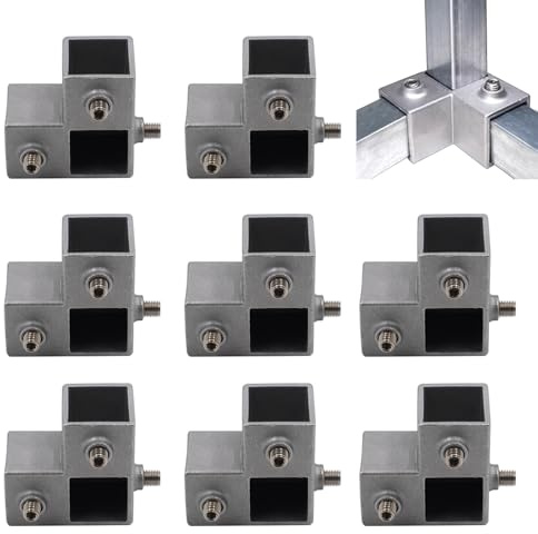 8 Pack 1'' Square Tube Fittings Connector, Aluminum Alloy 90 Degree Elbow Corner Connector for Fence Guardrail End Rails Clamps (3 Way L-Shaped)