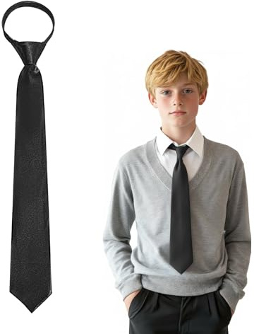 Quilax Black Tie for Women, Adjustable Zipper Pre-tied Black Tie, Ties for Women Men, Classic Ties to Match Uniforms or Business (19 x 3.15)