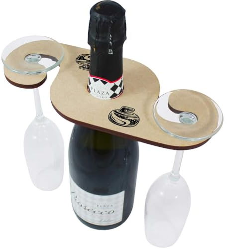 Azeeda 'Curling Stone' Wooden Wine Glass/Bottle Holder (GH00081344)