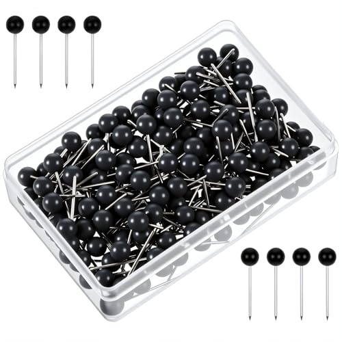 200 chinchetas negras de cabeza redonda para tablero de corcho, tachuelas negras de 1/8 pulgadas para mapa de oficina en casa, tablero de corcho, tablón de anuncios, pared