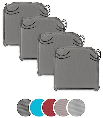 sleepling Sitzkissen Outdoor 4er Set, Stuhlkissen 44x47 cm, Auflage Stuhl, Sitzauflagen Gartenmöbel, Made in EU, Eckbänder, Bezug abnehmbar und waschbar, 6 cm dick, anthrazit grau