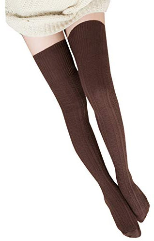 Bakicey Damen Kniestrümpfe Overknee Strümpfe Strumpfhosen Baumwollstrümpfe Stützkniestrümpfe Gestrickte Socken Hoch Über das Knie Lange Socken Winter Strümpfe, 74cm Brown