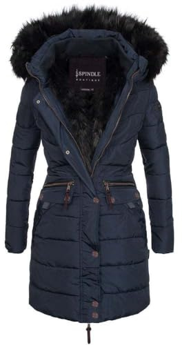 Spindle Women’s Designer Warm Winter Parka Quilted Hooded Long Coat Jacket- Fleece Lined Body Zip Pockets UK 18/ US 16/ AUS 20/ EU 46/ XXL Blue