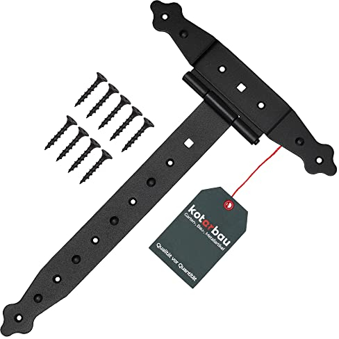 KOTARBAU® Bisagras de puerta en T 300 mm, Bisagra de acero inoxidable negra, Herraje para puertas de jardín, cobertizo, granero, Bisagra para puertas abatibles, Estilo rústico, Bisagra decorativa
