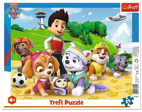 Trefl, Puzzle, Rahmenpuzzle mit Unterlage, 25 Teile, Paw Patrol auf der Rennstrecke, für Kinder ab 4 Jahren 31344 Farbig