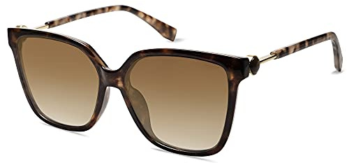 SOJOS Fashion Square Sunglasses for Women Trendy UV Protection Lens Womens Sunnies Sunglasses SJ2196, Dark Tortoise Frame/Brown Grading Lens