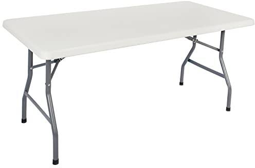5ft (152CM x 75CM) Heavy Duty Plastic Folding Table, Picnic table, Camping table, Garden Table, Outdoor Diner, BBQ table. (White, 6FT (180cm x 75cm) Table)