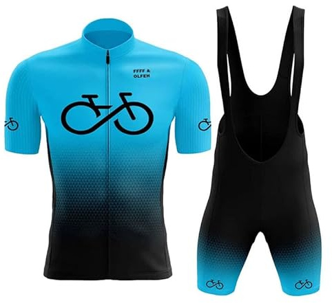 Ciclismo Maillot Hombres Jersey, Maillot de Ciclismo Transpirable con Tira Reflectante y Culotte con Tirantes de Ciclismo Acolchado de Gel para El Verano