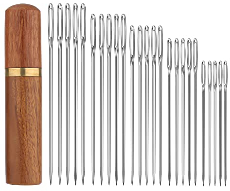 25 Stück Nähnadeln mit großem Öhr, Edelstahl, Handstricknadeln Scharfe Gobelinnadeln Handsticknadeln mit Holznadeletui für Häkelprojekte (5 Größen)