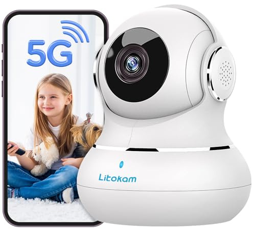 litokam 5G Indoor Camera, 5MP Little elf camera, WiFi Camera with 360° Motion Tracking, Baby Monitor with 5G/2.4G Dual-Band, Pet Camera with App, Cry Detection, Night Vision, Compatible NVR/Alexa
