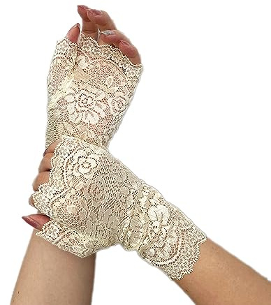 Wambere Spitzenhandschuhe,Fingerlose Handschuhe Vintage Fäustlinge Damen Spitze Stickerei Fingerlose Sonnenschutz Braut Handgelenk Handschuhe für Hochzeit Teeparty Zubehör Party Halloween,Hellgelb
