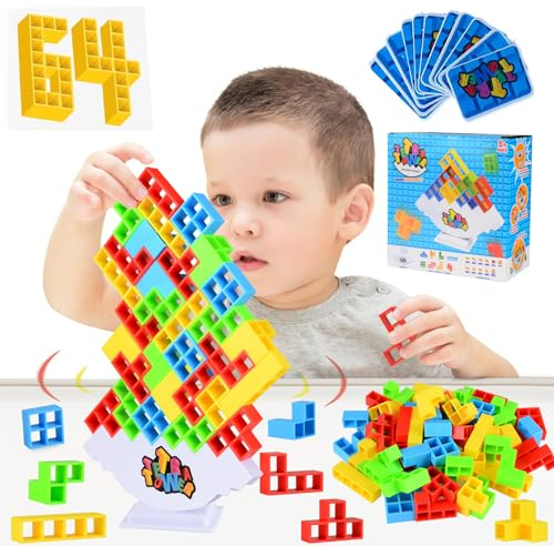 BIQIQI 64PCS Tetra Tower Spiel, Balance Tower Game, Kreatives Stapelspiel, Stapelblöcke Balancing Spiel Puzzlespiele Geschenke für Kinder und Erwachsene