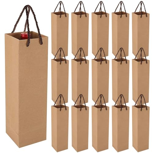 18 Stück Kraft Wein Geschenktüte, Flaschentüten Geschenktüte mit Griff, Kraft Wein Organizer für Weihnachten, Geburtstag, Hochzeit, Party geschenktüten Flaschen (Braun)