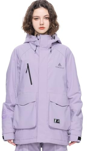 HIGH EXPERIENCE Ski Jacket Snowboard Coat Snow Winter Waterproof Insulated Windproof Baggy Warm Hooded Jacket for Men Women (US, Alpha, X-Small, Regular, Regular, Light Purple)