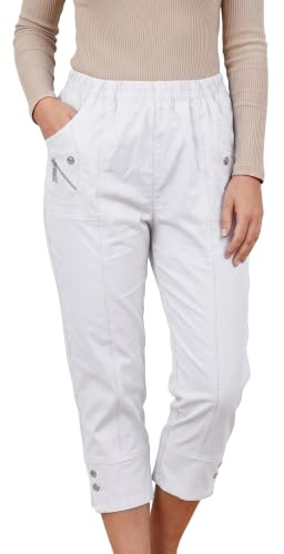 Golomak Womens Capri Trousers, Cherry Berry 3/4 Cotton Pants, White 16
