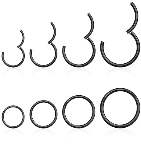 jagosen 18G Piercing Nariz Aros Septum Acero Noxidable Quirurgico 8Piezas Cartílago Pendientes De Aro Bisagra Anillos Piercing Labio Helix Nariz Negro 8mm/10mm/12mm/14mm