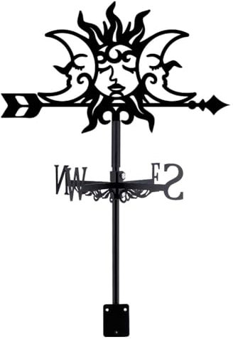 SUPERDANT Girouette de Jardin Exterieur Soleil et Lune Girouette de Toit Métal Soleil Lune Direction du Vent Indicateurs Deco Jardin Exterieur de Noir Signes