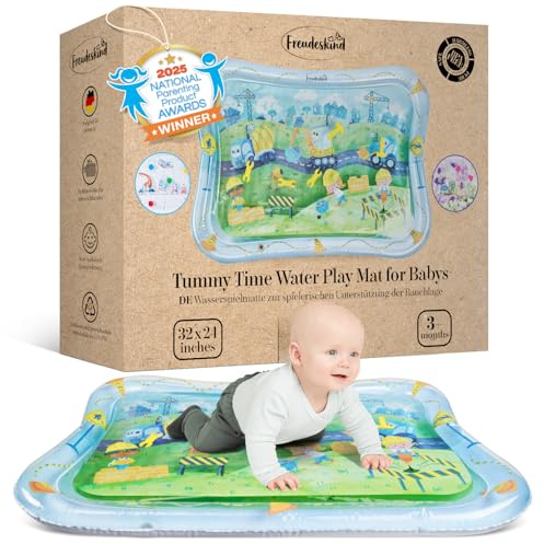 Tummy Time Water Mat for Babies – XXL Sensory Baby Water Play Mat – Award-Winning Infant Activity Mat for Motor Development – Premium, Baby-Safe Water Tummy Time Mat – Construction Site