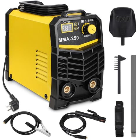 MMA Elektrodenschweißgerät 250A,IGBT Inverter E-Hand Schweißgerät,Mini Elektroden Schweißgerät, einstellbare Leistung,eingebaute Belüftung,Arc Force und Anti-Stick-Funktionen mit Arbeitsklemme
