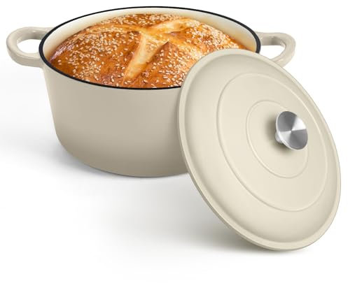 P&P CHEF 7QT Enameled Dutch Oven, Dutch Oven Pot for Bread Baking, Khaki