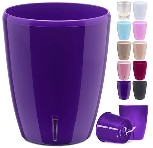 Happy Plants Orchideentopf D 12,5 cm Blumenkübel mit integriertem Wasserstandsanzeiger, selbstbewässernder Blumentopf mit Docht, Selbstbewässerungssystem für Orchideen - Lila 1,3 Liter