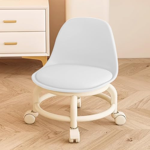 Virzen Rolling Stools with Wheels, Little Low Small Stools on Wheels, Swivel Chair Stool, 360 Degree Rotating Low Stool, Short Roller Seat Chair for Home Office Garage Salon Kitchen (White)