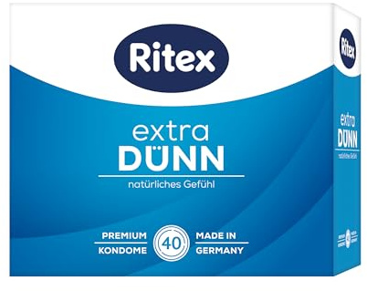 Ritex Kondome extra dünn – Kondome gefühlsecht extra dünn 40 Stück, hauchzart für ein natürliches Gefühl – Vegan, dermatologisch getestet, Made in Germany