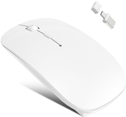 Azmall Mouse Wireless Bluetooth 5.2/3.0 + 2.4G USB-A/C – Ricaricabile USB-C, Click Silenzioso, 3 DPI (800/1200/1600), Jiggler Integrato – per iPad, MacBook, Laptop e PC Windows