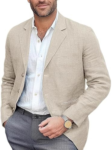 LIUYUYOUGO Blazers Hombre Chaquetas De Traje para Hombre Blazer De Lino Sintético De Corte Regular Vintage Clásico De Un Solo Pecho Abrigos Deportivos Solapa con Muesca Chaqueta De Esmoquin De Neg
