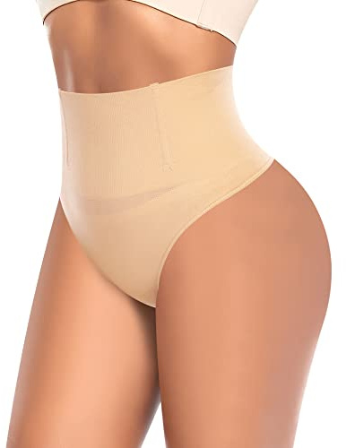 YARRCO Tummy Control Thong Shapewear for Women High Waist Control Knickers Tummy Tucking Thong Knickers Slimming Pants Shaping Underwear Seamless Butt Lifter Panties (#01 Beige,XL)