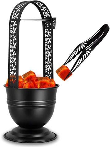 Portable Hookah Coal Basket with Metal Coal Tongs - Hookah Set Accessories, Coal Burner for Hookah Cubes and Hookah Coal Holder