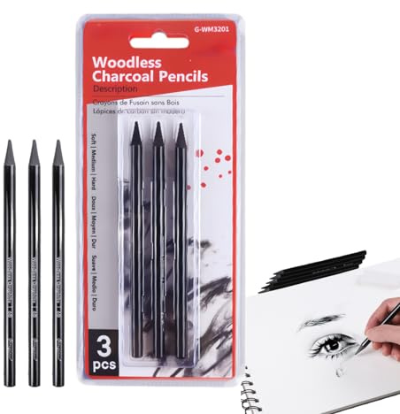 3PCS Charcoal Pencils Set for Artists,Soft Medium Hard Graphite Sticks for Drawing & Sketching,Essential Art Supplies Pencil Set,DIY Drawing Sketching for Artists,Black Art Pencil Ideal for Artists