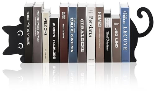 Vesavifaka Gato Espía Set de Sujetalibros de Metal con 2 Estilos, Sujetalibros Navideños para Estanterías, Soporte Decorativo de Libros para Escritorio de Oficina en Casa, Regalo para Amantes de