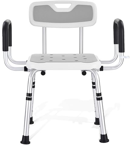 KSITEX Shower Chair for Elderly, Heavy Duty Shower Stool with 2 Settings Arms Extra-Wide and Back, 330lbs Non-Slip Safety Bariatric Shower Seat, Height Adjustable for Disabled, Adult, Pregnant
