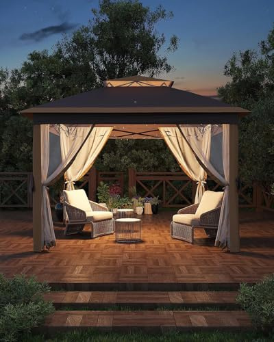 Tenda Pop-Up Padiglione con Mosquito Net, per Esterni, Costruzione Semplice, Resistente all'acqua e ai raggi UV, Cachi